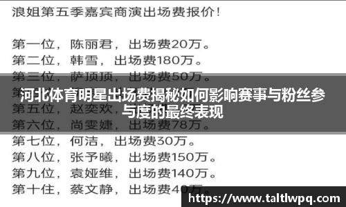 河北体育明星出场费揭秘如何影响赛事与粉丝参与度的最终表现
