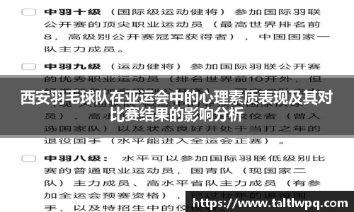 西安羽毛球队在亚运会中的心理素质表现及其对比赛结果的影响分析